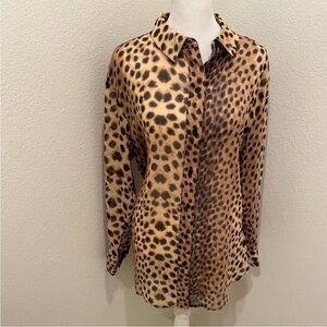 DKNY Leopard Print Button-Down Blouse Women’s Small Long Sleeve